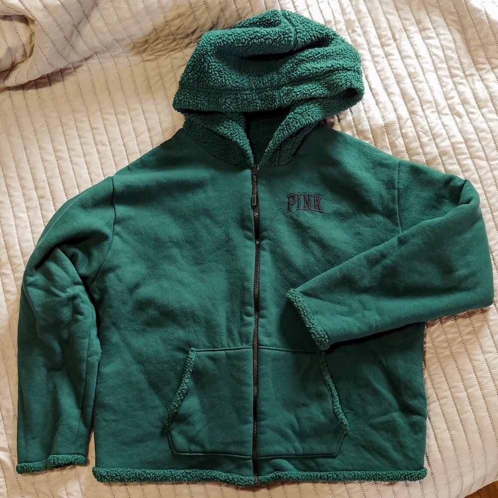 PINK reversible zip-up, green, L, LIKE NEW